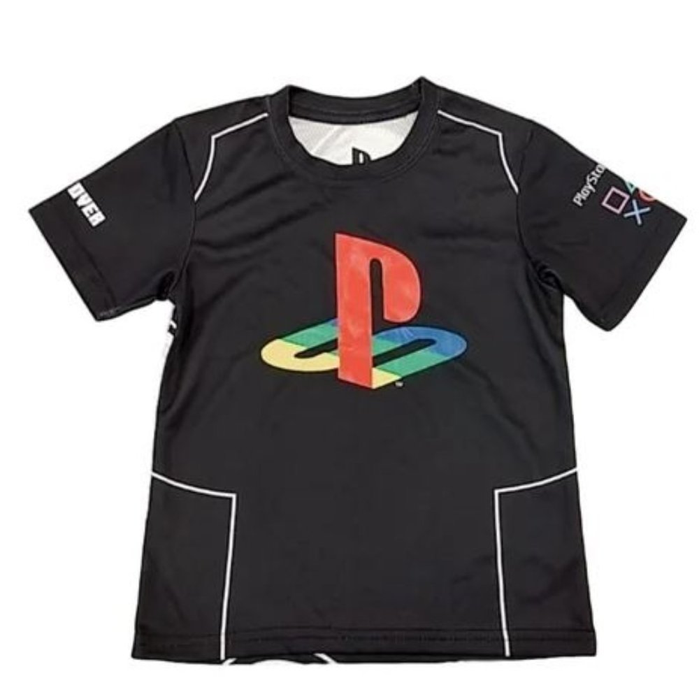 Sony PlayStation Game Over Boys Black Athletic T-Shirt Tee Shirt Size S 6/7 NWT